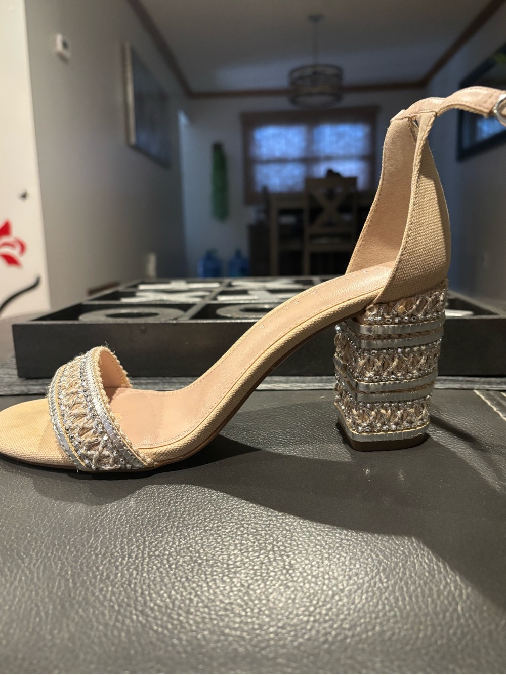 Kelly & Katie Nude Embellished Block Heel Sandals